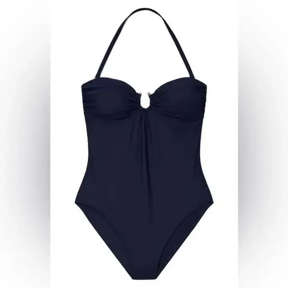 TORY BURCH SOLID BANDEAU ONE PIECE SWIMSUIT TORY NAVY SIZE SMALL NEW
